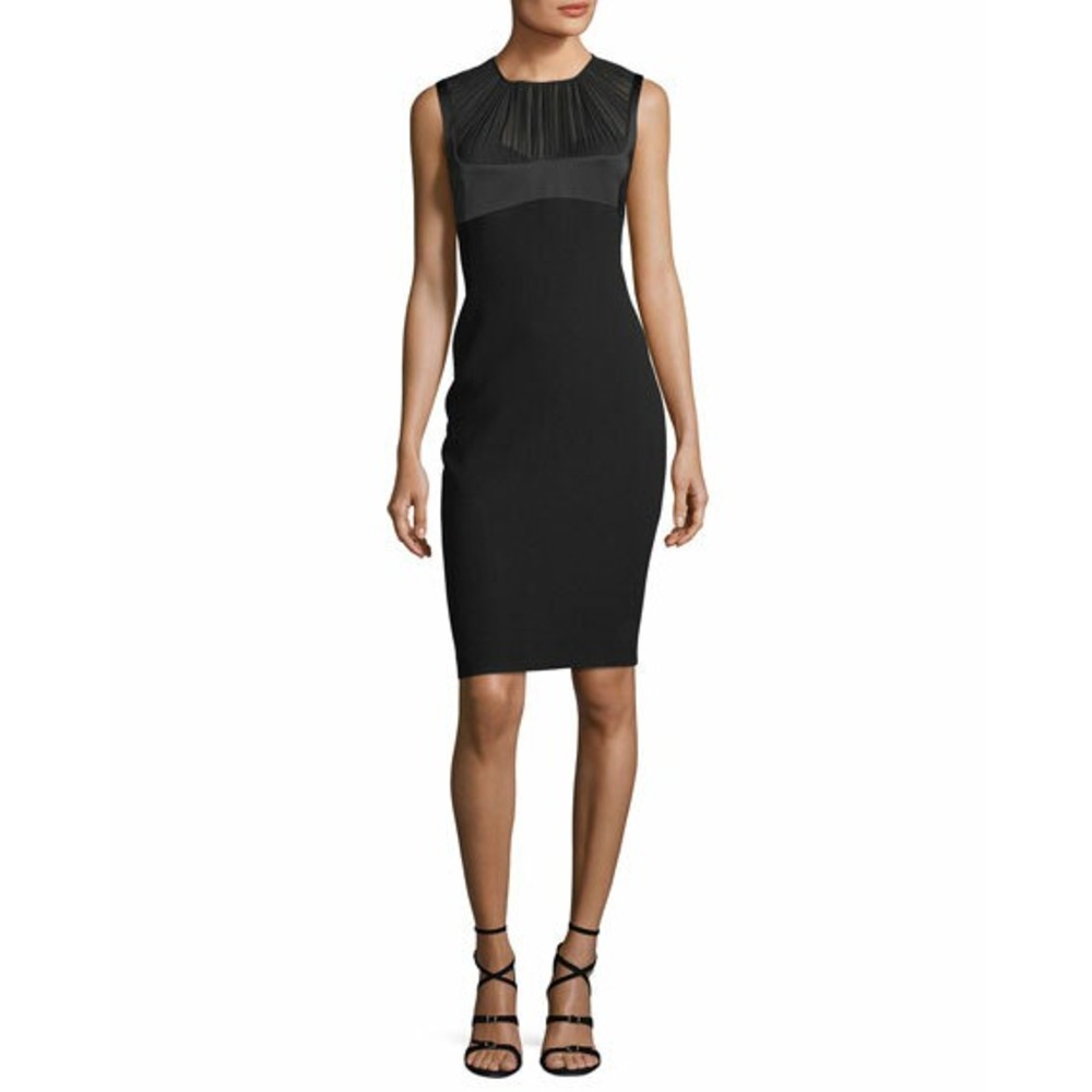 Elie Tahari Sleeveless TUTTI Evening Sheer‎ Neck Sheath Dress Black sz 6 US JT01
